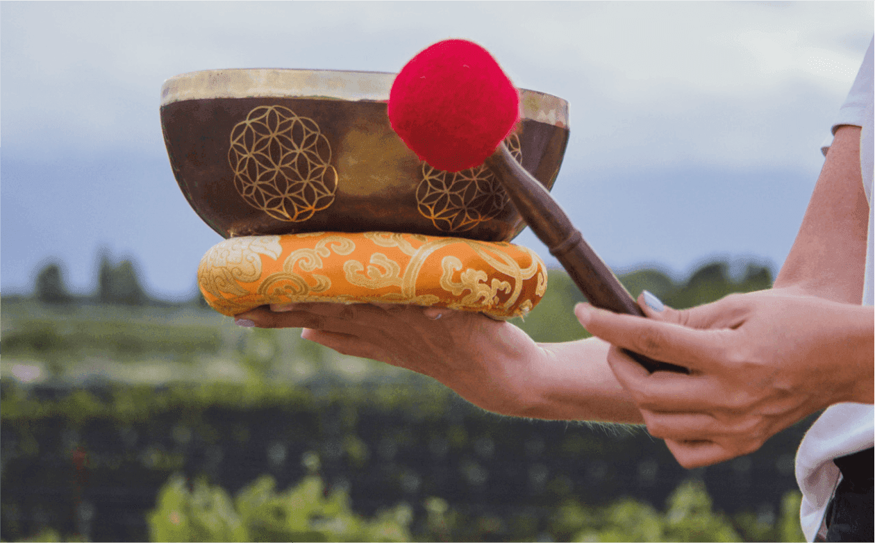 Cuenco tibetano utilizado para la sonoterapia de los viñedos